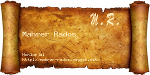 Mahrer Rados névjegykártya